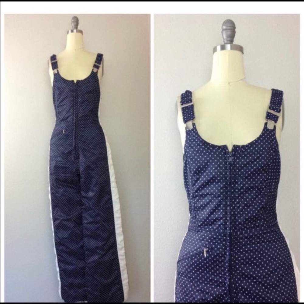 Vintage 1960s Star print blue ski snow suit bibs